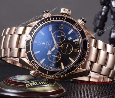 Rose Gold Copy Omega Planet Ocean Chronograph Watch Japan Grade